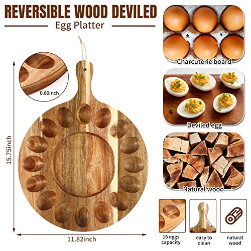 2 Pcs Deviled Egg Platter Reusable Wood Deviled Egg Tray Large Charcuterie Board Serving Platter Rustic Wooden Deviled Egg Holder For Cheese Food Kitchen Refrigerator Party Decor #TOP2
