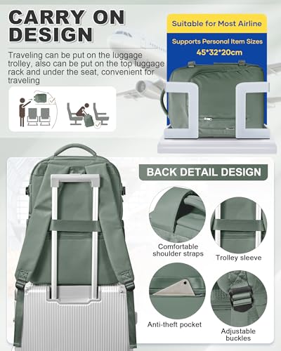 VGCUB Travel Vacpack Backpack with Vacuum System Electric Pump Storage Compression Carry on 18x14x8 Inches Personal Item Bags Work Business Waterproof College Backpack for Women Men Army Green 5