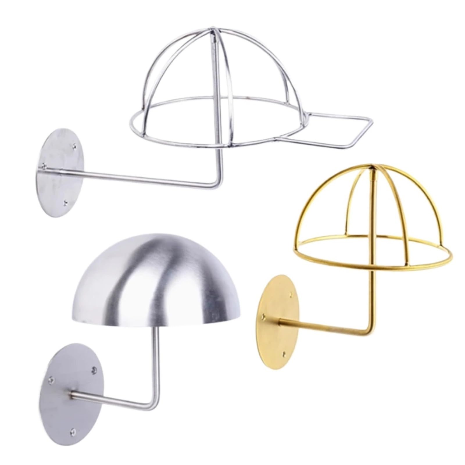 zyrqon Stainless Steel Wall-Mounted Hat Rack Motorcycle Helmet Wall Display Clothing Store Holder(Gold)