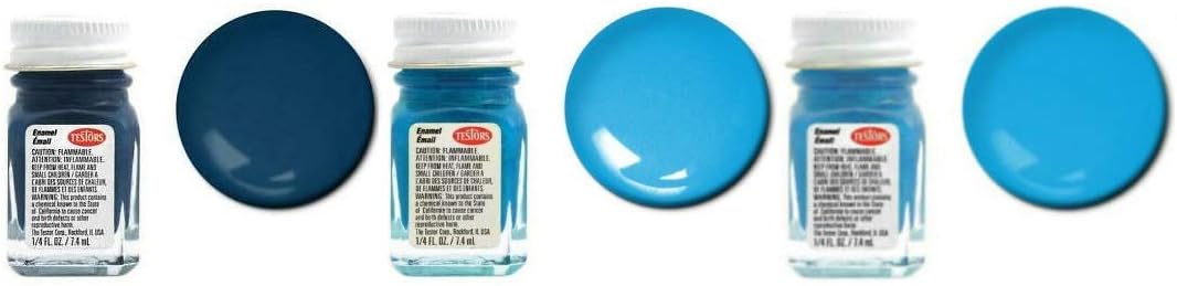 Make Your Day Blue Enamel Paint Variety, Blue, Dark Blue, Metal Flake Blue, Sea Blue, Light Blue, Sky Blue, Artic Blue Metallic, Blue Fluorescent, Turquoise, Gloss Black, and Thinner 1/4 oz (Pack of 11) - with MYD Paint Brushes