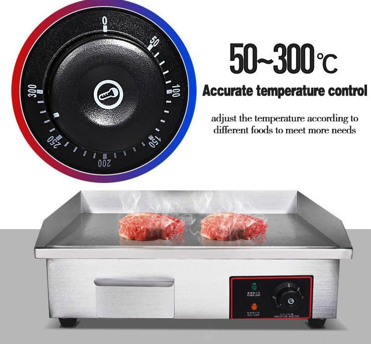 Miniatura 4 de Treliamd Plancha eléctrica, parrilla de encimera comercial, Teppanyaki de acero inoxidable con placa de cocción de hierro antiadherente, control de