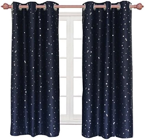 Zhh Silver Star Pattern Curtain Dark Blue Blackout Curtain for Living Room Bedroom with Hanging Loop, 40" W x 52" L, 1 Panel
