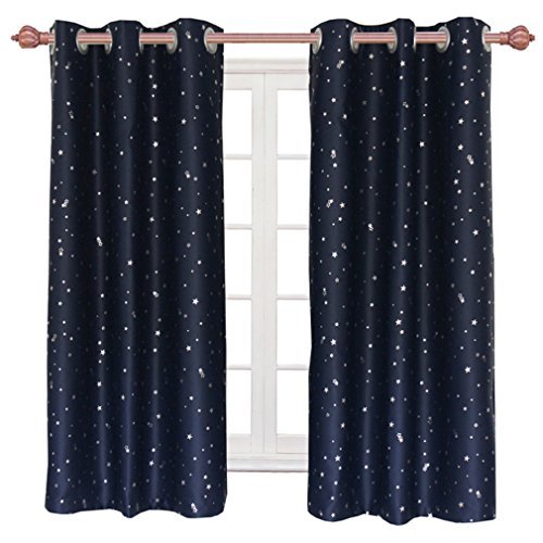 Zhh Silver Star Pattern Curtain Dark Blue Blackout Curtain for Living Room Bedroom with Hanging Loop, 40" W x 52" L, 1 Panel