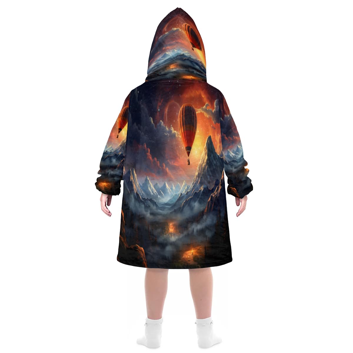 Kids Blanket Hoodie Natural Hot Air Balloon Wearable Blanket Hoodie Oversized Hooded Blanket, Sweatshirt Blanket with Pockets Soft Warm Kids Hooded Blanket for Girls, Boys