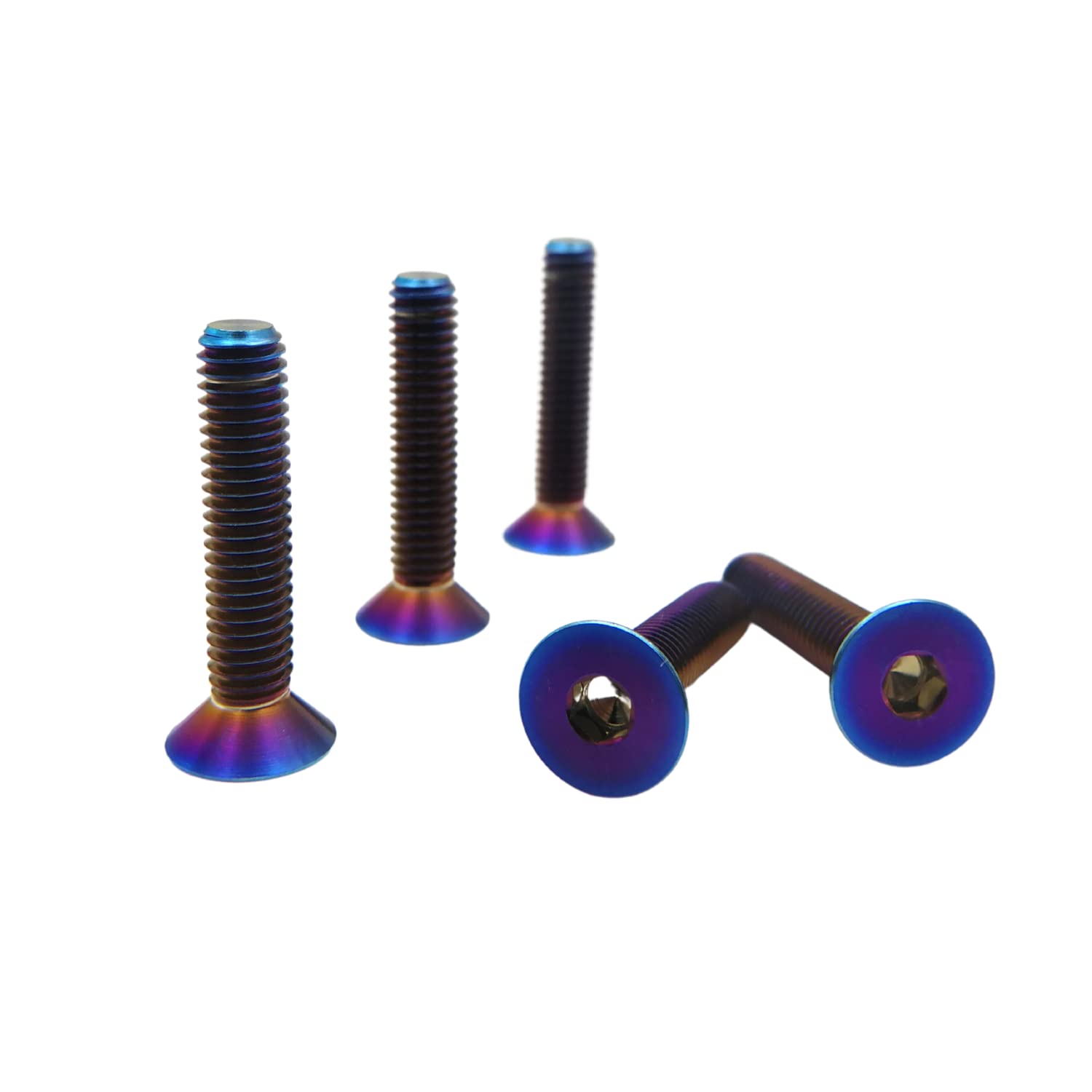 RISON Titanium Bolzen M8x1.25x25mm Innensechskant Senkkopfschrauben GR5 Flachkopf Bolzen gebrannt Blau Titan Senkkopf Bolzen TC4 Titan Inbusschlüssel Bolzen für Fahrrad MTB 5 Stück