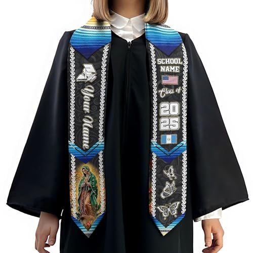 MonkeyVan Personalized Graduation Stole for Guatemalan Senior, Guatemala Flag Graduation Sash Class of 2025 Grad Gifts S49