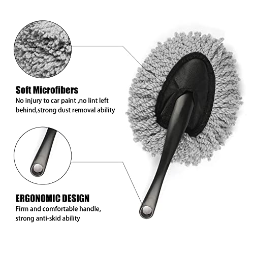 Cueclue Pack-2 Microfiber Washable Car Brush, 11.8" Universal Soft Multi-Functional Car Duster, Scratch Free Car Dash Dusting Tool (Grey) #TOP3