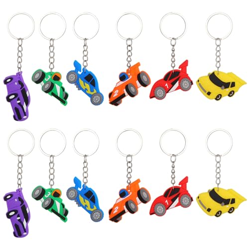 Kawailay 12 Stücke Rennautos Schlüsselanhänger Rennwagen Schlüsselanhänger Rennautos Party Auto Silikon Schlüsselring für Kinder Jungen Geburtstag