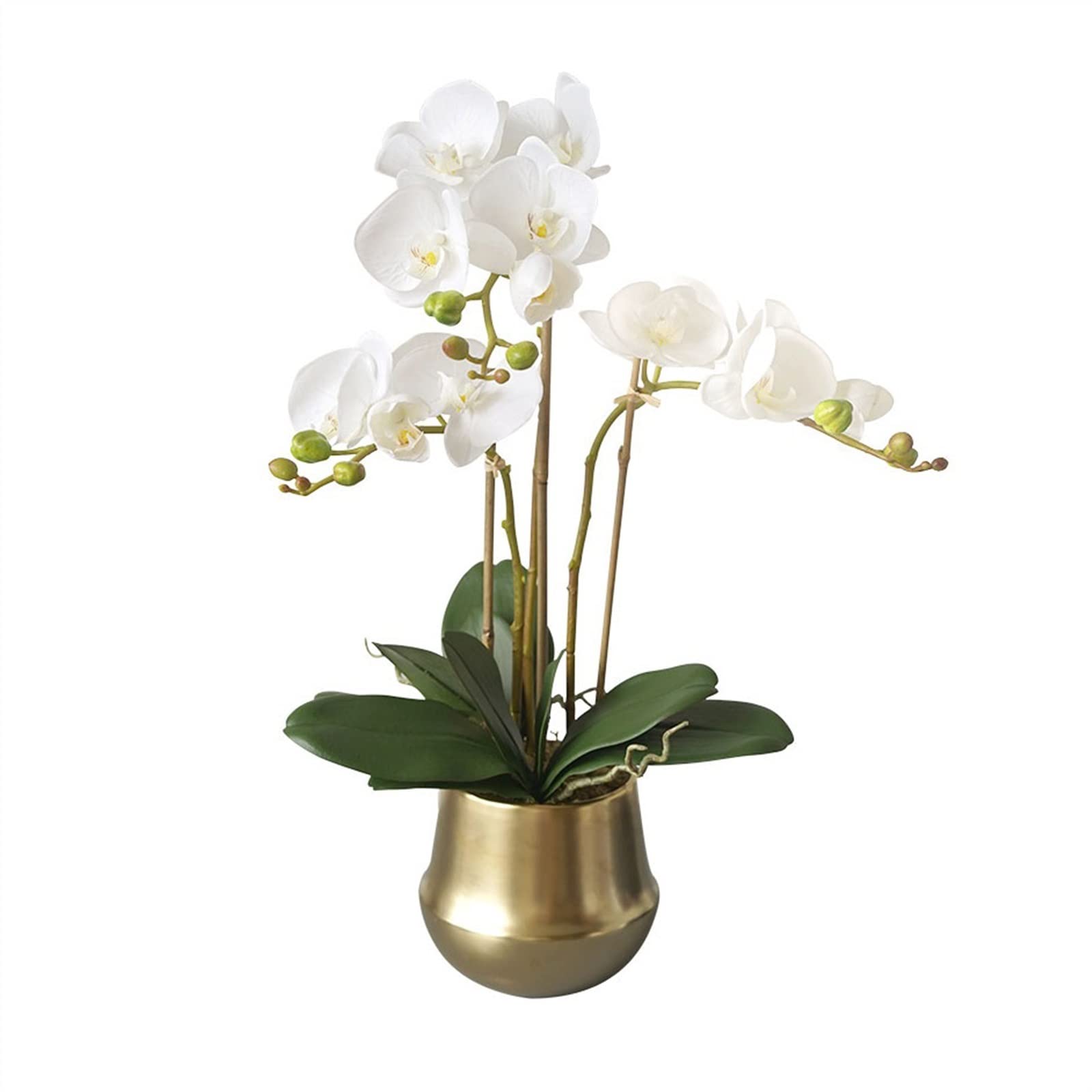 IUokLU Artificial Orchid Flowers,Artificial Orchid Artificial Flowers Phalaenopsis Orchid Simulation Flower Ornament Golden Ceramic Vase Desktop Ornament Fake Flower Decoration Fake Flowers (Grey)