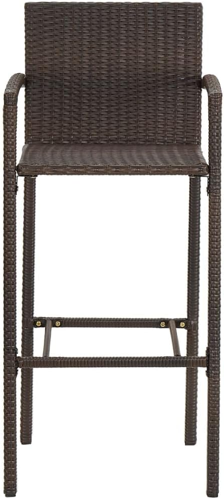 Modern Brown Garden Bar Set with Acacia Wood Table and Two Stools for Outdoor Patio, Durable Poly Rattan Furniture with Comfortable Footrest and Back Support, Space-Saving