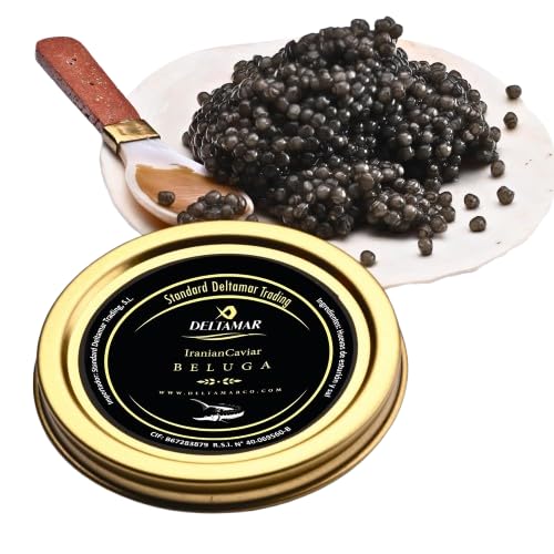 Beluga Caviar - Classical Sturgeon Caviar - Premium Quality Siberian Kaviar - Huso Huso Orginial Finest Caviar - Fine Flavor and Quality - Deltamar Caviar CITES Certified 50gm