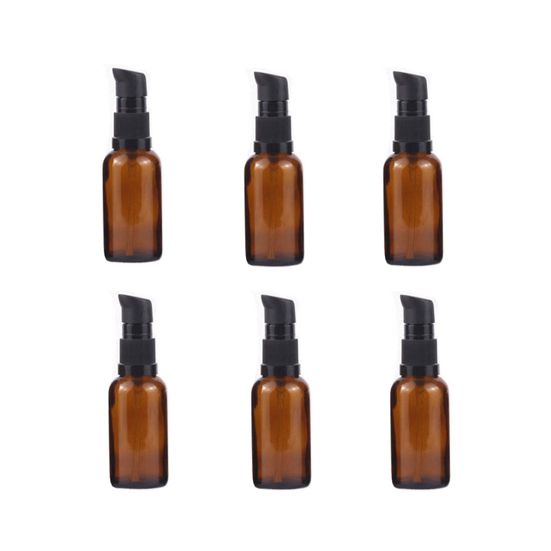 Bamboopack6 PCS 30ML (1 Ounce) Empty Amber Glass Lotion Pump Press Bottle Cream Lotion Foundation Container Dispenser Storage for Travel Business Trip