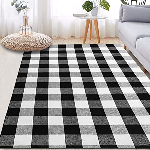 Tapete Buffalo Plaid 4'x6' en Blanco y Negro miniatura 1