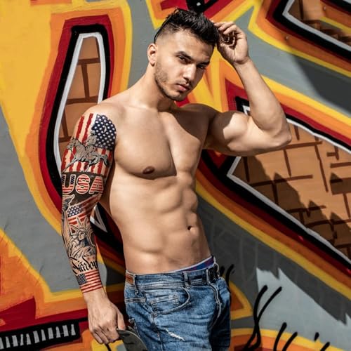 Image of Aresvns 4th of July Patriotic USA Independence Day Temporary Sleeve Tattoo