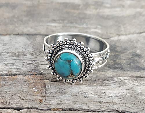 Blue Copper Turquoise Ring, Sterling Silver Ring, Bridal Gift For Her, Boho Chic Ring, Statement Ring, Turquoise Jewelry, Promise Ring, Delicate Ring, Vintage Style, Artisan Design Ring, Gypsy Ring