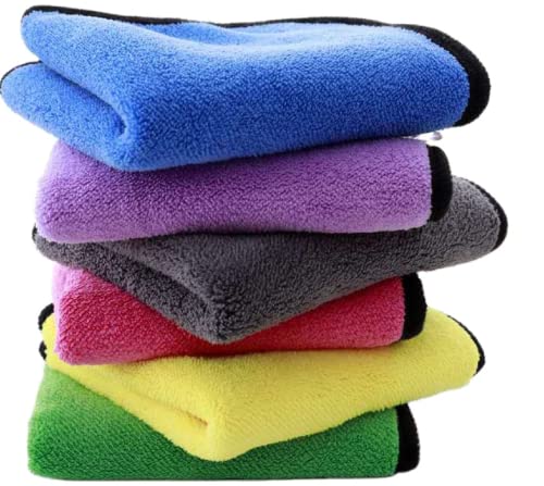 Image of Khillayox Microfiber Cleaning Towel 300 GSM Multicolor Thick Lint & Streak-Free Multipurpose Cloths | Microfiber Towels for Car, Bike Cleaning, Polishing, Washing & Detailing Set of 6-30x40 cm