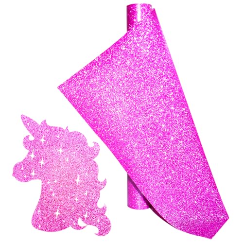 Image of Pink Glitter Heat Transfer Vinyl Rolls Pink HTV Vinyl Iron 12inch x 5feet Iron on Vinyl for T-Shirts DIY Design, Silhouette Cameo & Heat Press Machine Vinyl Glitter