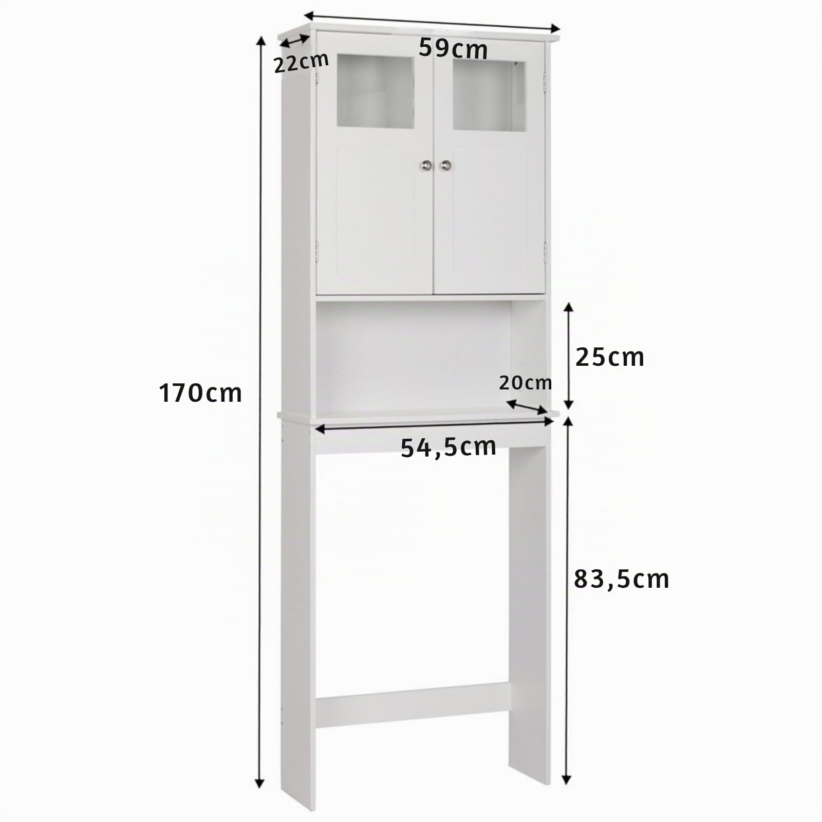 LEADZM Toilettenregal, Toilettenschrank, Regal über Toilette, WC Überbauschrank Freistehend, Überbau Toilettenschrank mit Doppeltüren für Badezimmer, 59 x 22 x 170 cm