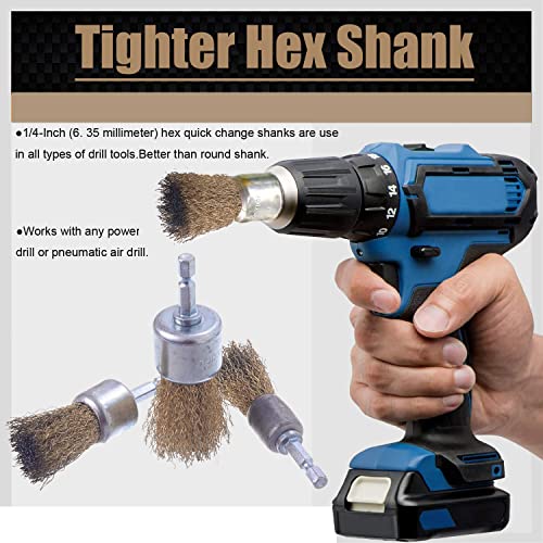 Wenora 9 Pack Wire Brush End Brush Set, Wire Brush For Drill 1/4 Inch Hex Shank Arbor 0.012" Brass Coated Crimped Wire Wheel, Paint-Surface And Small Spaces Can Be Treated #TOP3