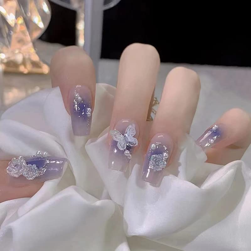 The Blue Box Set Of 24 Artificial Reusable Nails in Lavender Twilight Design-image-41