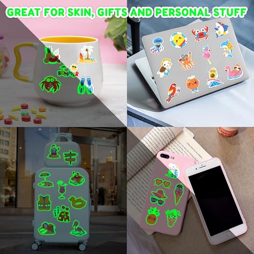 Image of 96 PCS Hello Summer Pre-Cut Luminous Glow in the dark Temporary Tattoos | Super Cute Themed Birthday Party Favors Supplies Decorations, Beach Pool Hawaiian Fake Tattoos Gifts for Boys Girls