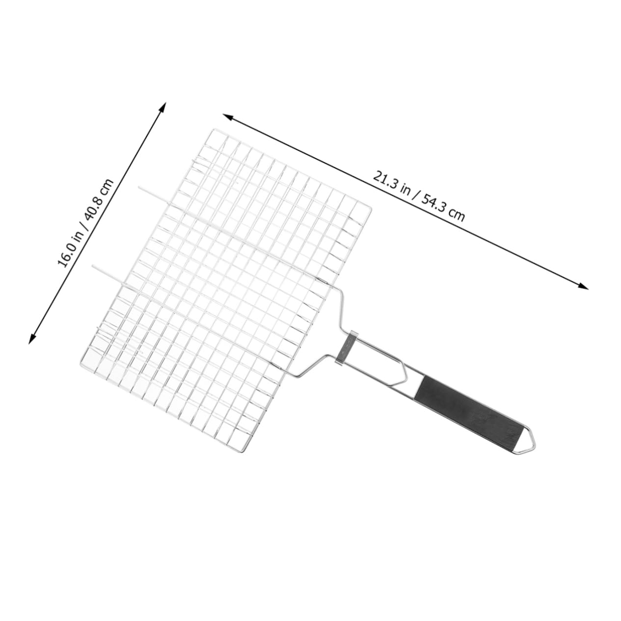 Cestello Griglia Barbecue Rettangolare in Acciaio Inox Nero | Manico in Legno, Superficie Liscia e Riscaldamento Uniforme, per Cottura Domestica e Barbecue All'aperto