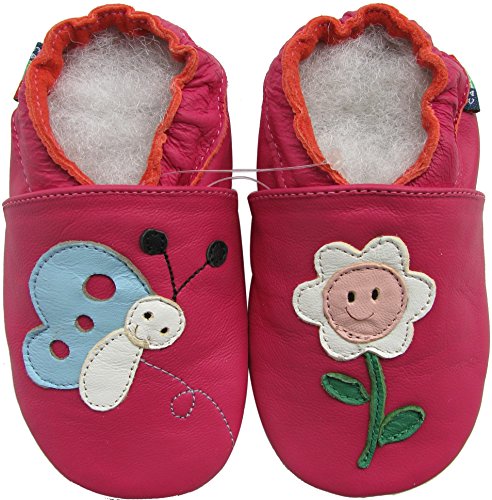Carozoo Flor mariposa (Butterfly Flower Fucsia S), Zapatos para niño/bebé, suela suave, Morado (morado), 2-3 ans