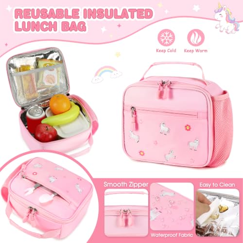 Image of DIGOBAY Backpack for Girls 6-8, 3PCS Embroidery Toddler Girls Backpack with Lunch Bag Pencil Case, 15.7 inch Kids School Bookbag for Preschool Kindergarten Elementary Daycare Backpacks, Pink Unicorn