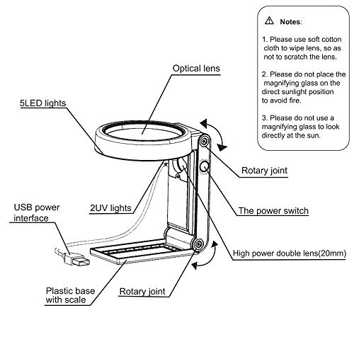 Lupa portátil Lupa multifuncional de 90 mm 5X / 25X Ampliação ajustável Espelho Redondo Dobrável com
