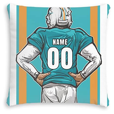 Onemiliayears Football Team Custom Pillowcass - 18 18, 16 16 Name & Number Customized Football Style Pillow for Brithday Gift, Super Soft Football Sports Custom Made Pillow Cover for Men (Miami Blue) Cover