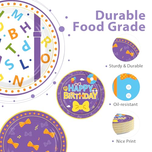 Image of 60Pcs English Teacher Paper Plates 7 inch Heavy Duty Paper Plates | Cartoon Teacher Dessert Cake Paper Plates Disposable Blue Yellow Purple Platters for Boys Girls Birthday Party Supplies