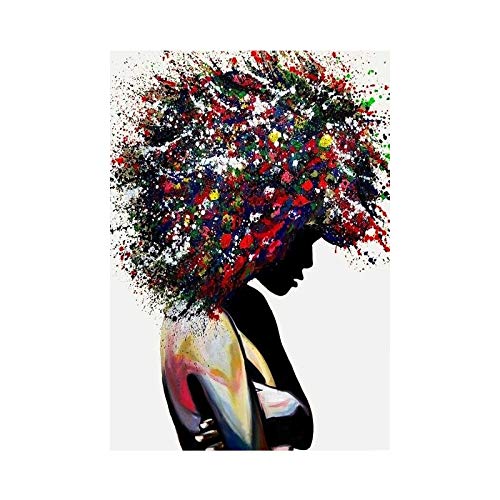 Femme Noire Graffiti Cheveux Art Toile Peintures Mur Art Affiches et Impressions Femme Africaine Art Photos pour Salon Décor 80X120cm(31x47in) Sans Cadre Cover