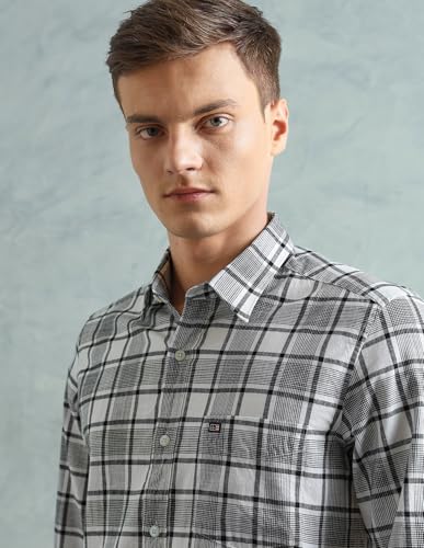 Image of Arrow Sport Men Slim fit Cotton Checked Long Sleeves Spread Collar Shirt