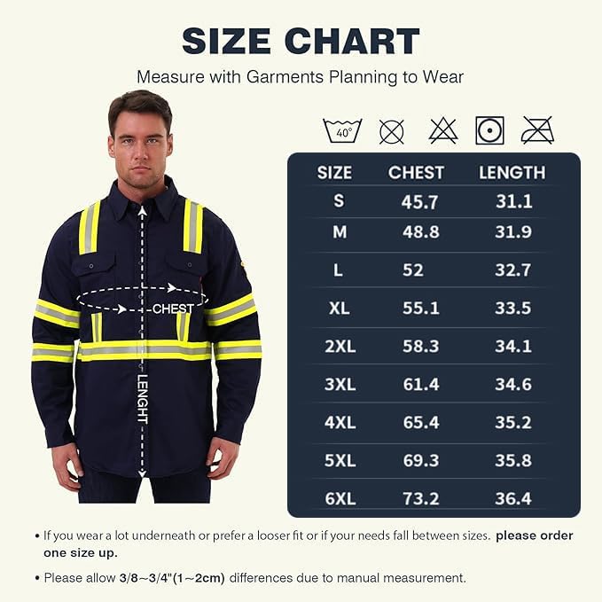 SKSAFETY 7oz FR Shirts for Men, Welding Shirt Hi Vis Flame Resistant 100% Cotton Fire Retardant Longsleeve Shirt CAT2 - Image 6