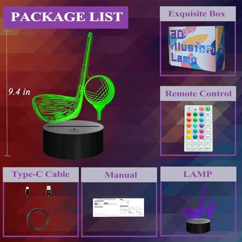 Image of Golf Night Light, Golf Club Gifts, 3D Illusion Lamp with 16 Colors Changing, Timer, 4 Flash Modes and Dimmable, Men Boys Girls Room Decoration, Holiday Xmas Gifts