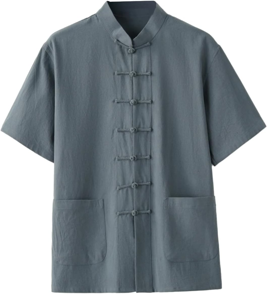 Chinese Style Traditional Clothes Short Sleeve Tai Chi Cotton Shirt Tang Suit for Men Male top