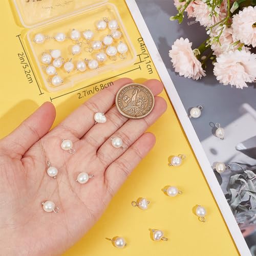 Beebeecraft 1 Box 40Pcs Pearl Oval Charms Freshwater Natural Cultured Pendants with Silver Brass Ball Head Pins for Summrt DIY Bracelet Necklace Jewellery Making (Hole: 2.3~2.6mm) - Image 3