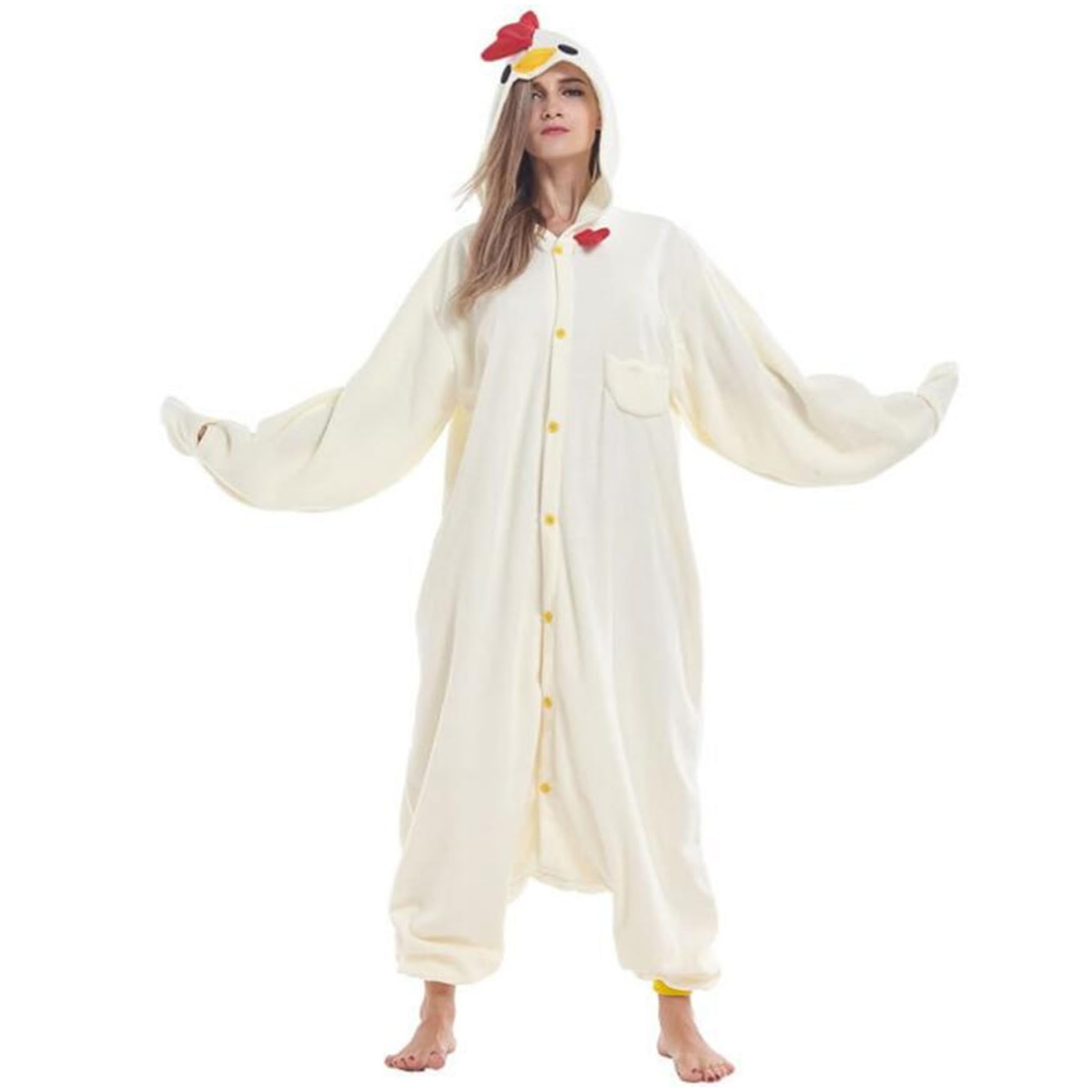 Disfraces de Halloween Cosplay Pollo Mono Polar Polar Disfraz de Pollo Disfraz de Animal Unisex Pijamas de una Pieza Cosplay Dibujos Animados Halloween Navidad Ropa de Dormir para Adultos..