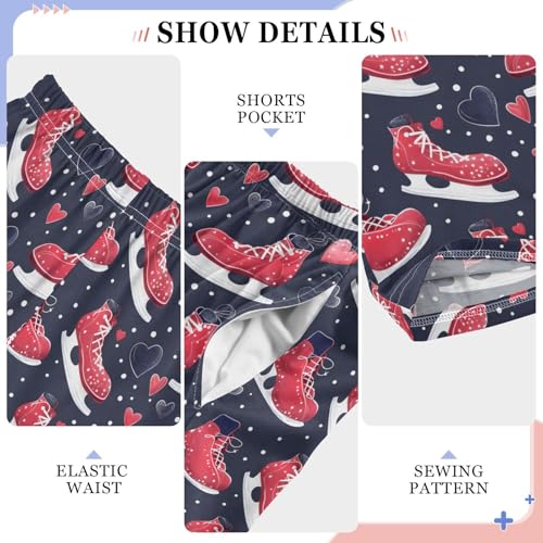 Pajama Pants Skating Hearts Pattern Valentines PJ Bottoms Sleepwear Lounge Sleep Pant with Pockets4