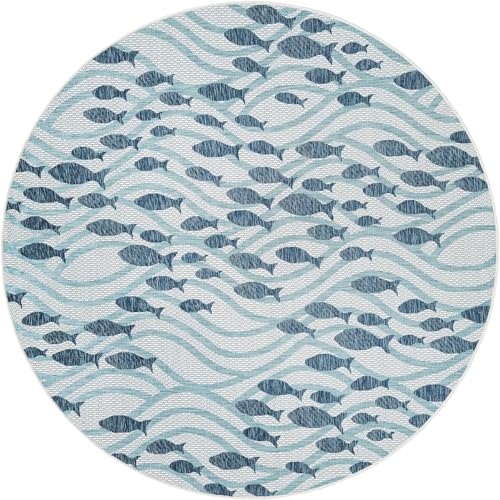 Tapete redondo azul 7'10" Rugs.com Outdoor Coastal miniatura 2