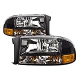 HEADLIGHTSDEPOT Black Housing Halogen Headlights Compatible with Dodge Dakota Durango Includes Left Driver and Right Passenger Side Headlamps