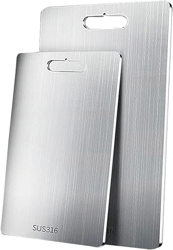 Tabla de cortar, 2 piezas (15.4 x 11.0 in y 18.1 x 11.8 in) 316 de acero inoxidable para cocina, tabla de cortar carne vegetal