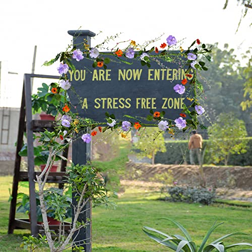 LVLFOR 2PCS Artificial Daisy Garland, Artificial Wildflower Garland, 6FT Faux Flower Hanging Vine, Purple Flowers Ivy, Spring Garland with Eucalyptus Boston Fern Vine for Sign Board Party Home Decor
