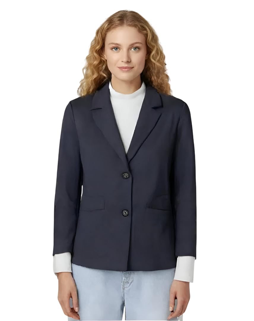 Women Cotton Blend Solid Single Breasted Blazer with Notched Lapel | Full Sleeves, Button Closure, Regular Fit Formal Blazer for Womens & Girls | Lightweight & Breathable Fabric (Blue)_55-image-28