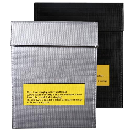 2 Pcs Lipo Bag,Storage Bag 18 * 23cm(7.09 * 9.06in) Storage Pouch Waterproof Portable Storage Bag Suitable For Documents,Jewelry and Valuables (Black,Silvery)