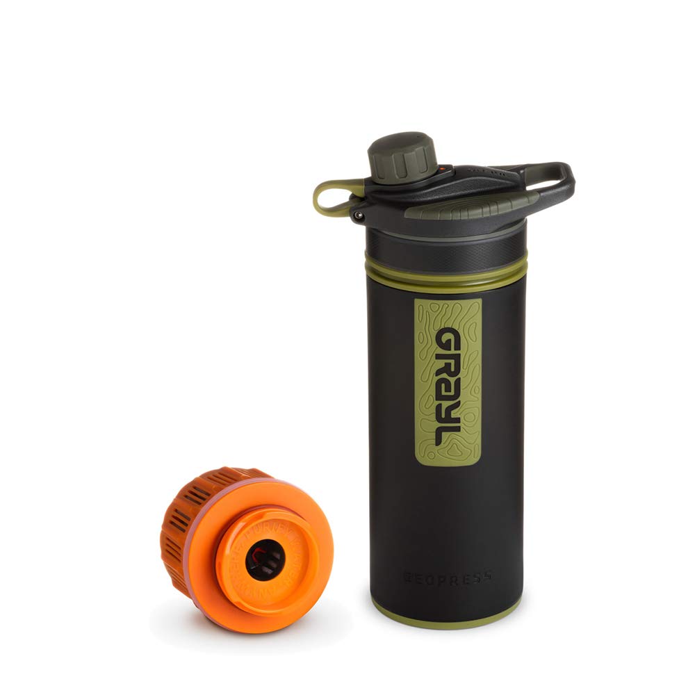 Grayl GeoPress Outdoor- & Reisewasserfilter | für 250L Wasser | Filterkartusche wechselbar | Black Camo mit 1 Ersatzfilter