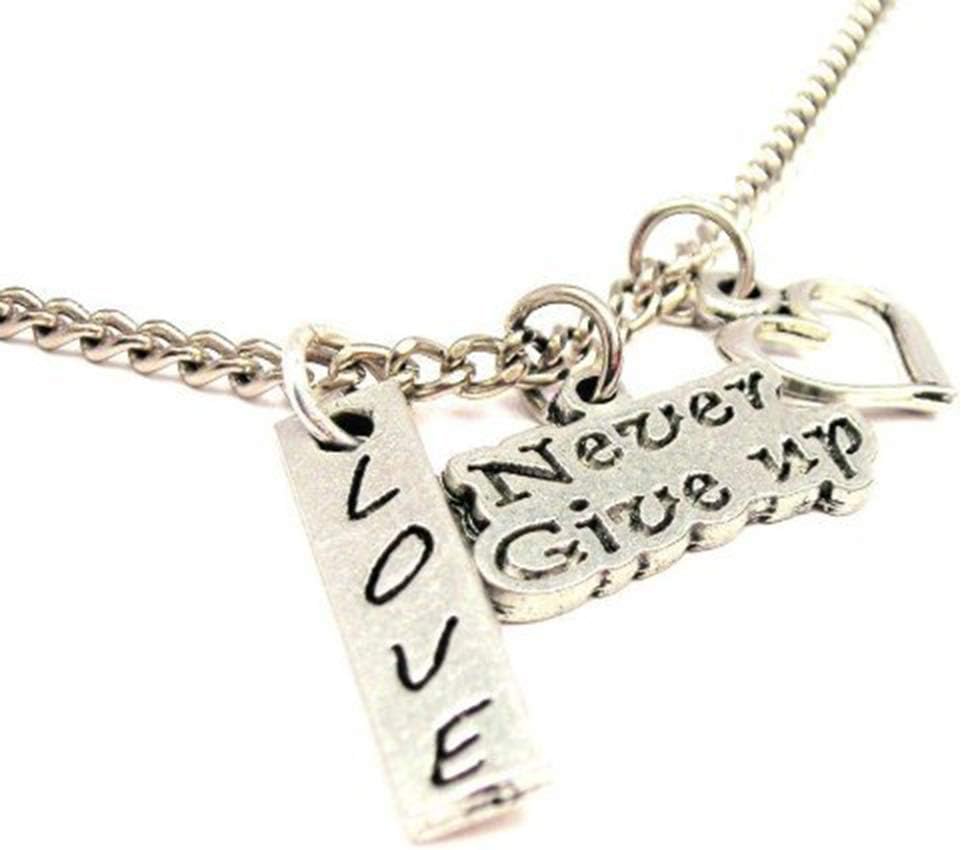 ChubbyChicoCharms Never Give Up Love and Hearts 18" Necklace