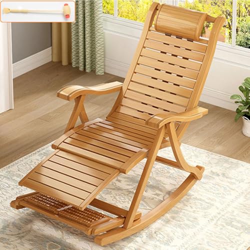 竹製ロッキングチェア 揺れる椅子 折りたたみ式 リラックスチェア バンブー 折りたたみ昼寝チェア 枕付き 高通気性 揺れ揺れ椅子 心地よく揺れ 組立簡単 耐荷重300kg 木の色