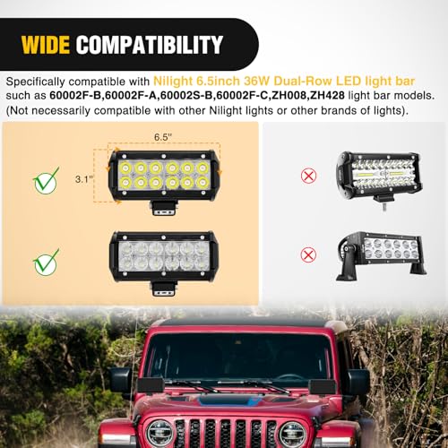 Image of Nilight 6.5 Inch LED Light Bar Covers 2 PCS Black Color | Protective Durable Polycarbonate Lens, Waterproof Dustproof Scratch-Proof for Double-Row Off Road Driving Lighting