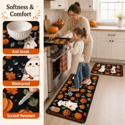 Brlulili Halloween Kitchen Mats Set of 2 Non Slip Spooky Bakery Runner Rugs - image 3